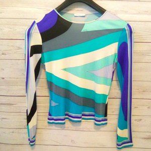 Pucci Blue / Aqua Long Sleeve Top Size 6